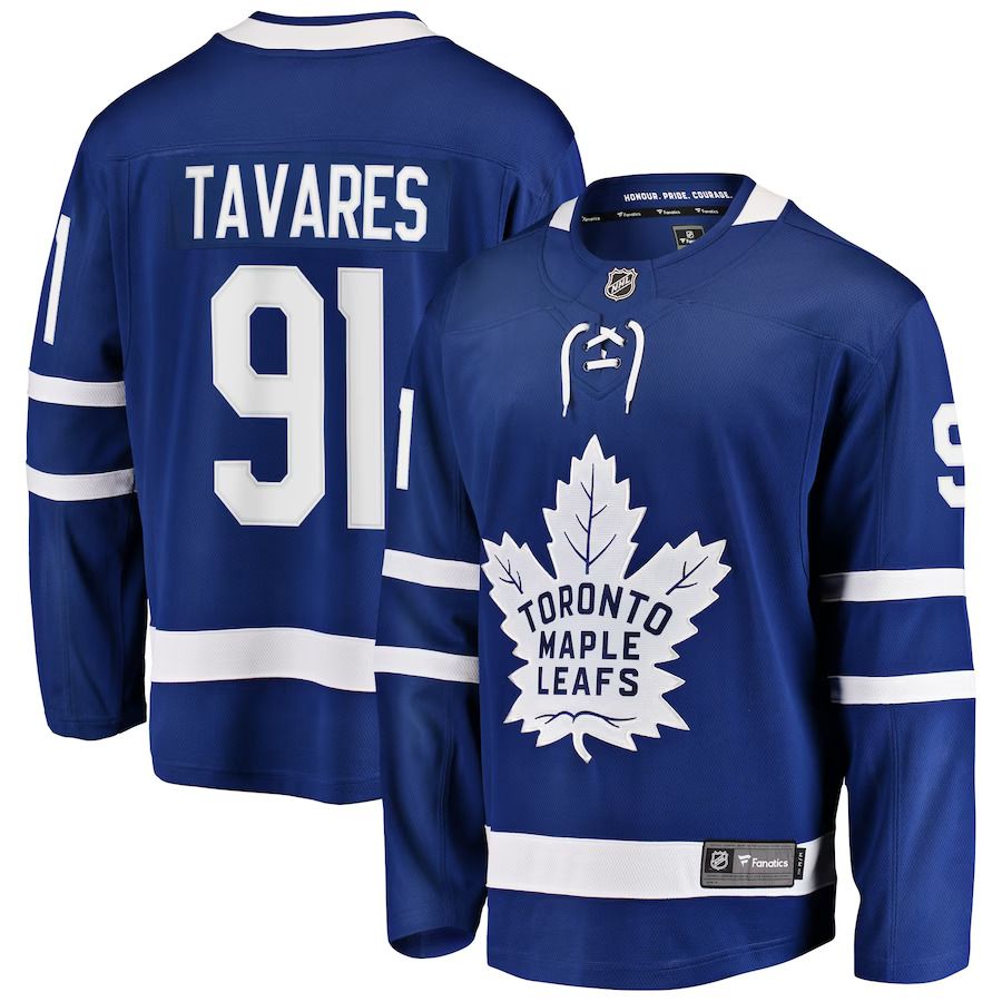 Men Toronto Maple Leafs #91 John Tavares Fanatics Branded Blue Home Premier Breakaway Player NHL Jersey